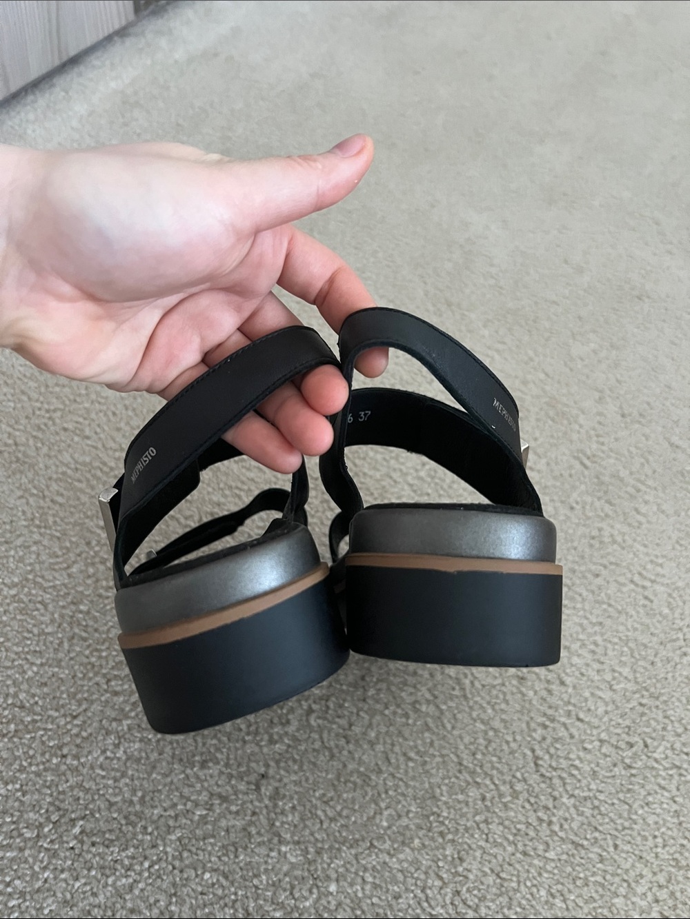 Mephisto Black Leather Buckle Sling Sandals - Picture 5 of 9